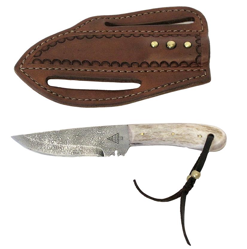 Pine Ridge Knife Co Knives Pine Ridge Knife Co High Country 4 Fixed Blade Right Handed Knife with Tooled Leather Sheath