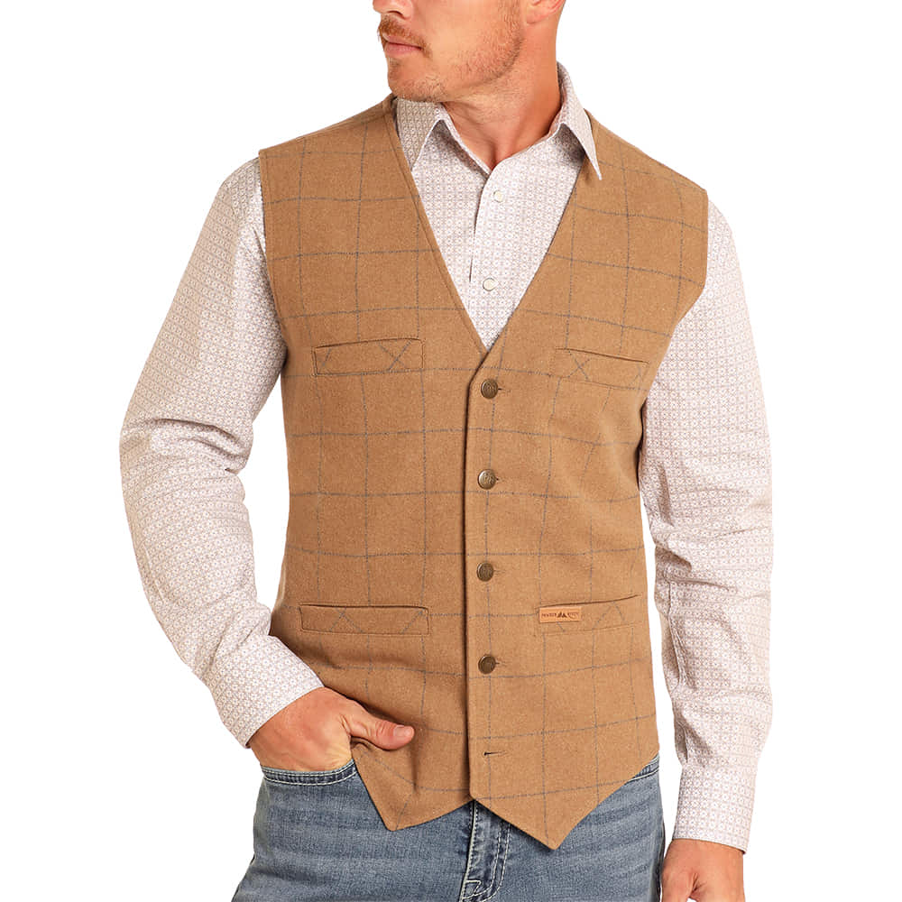 Powder River Apparel Powder River Men's Tan Plaid Wool Vest