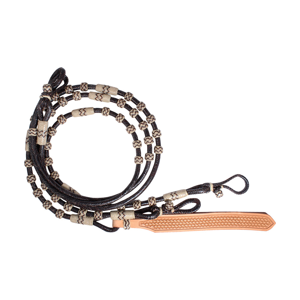 Professional's Choice Tack Brown/Natural / 8 3/4' Professional's Choice 16 Plait Brown with Natural Buttons Romal Reins