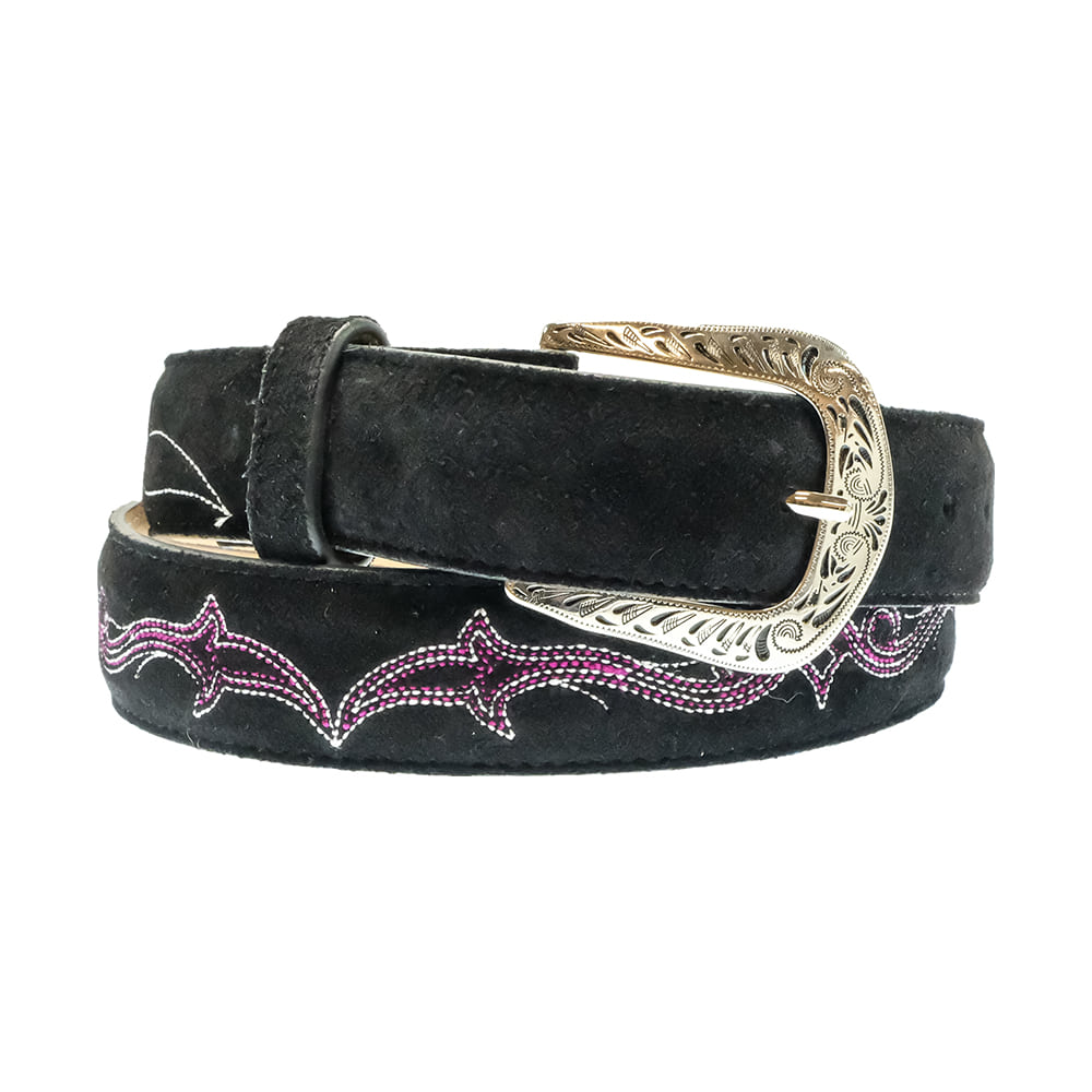 R Watson Apparel R. Watson Black Embroidered Suede Women's Belt