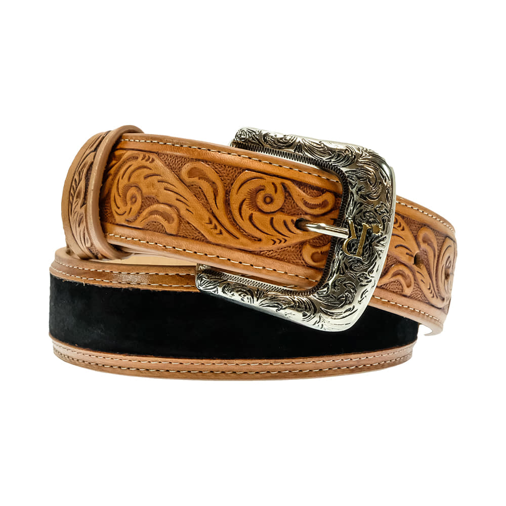 R Watson Apparel R. Watson Black Suede with Embossed Billets Belt