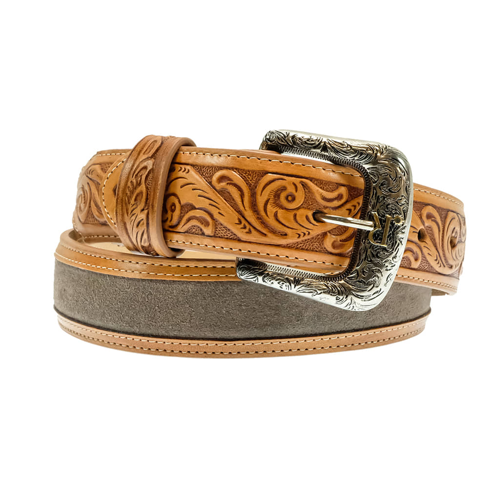R Watson Apparel R. Watson Charcoal Suede Belt With Embossed Billets