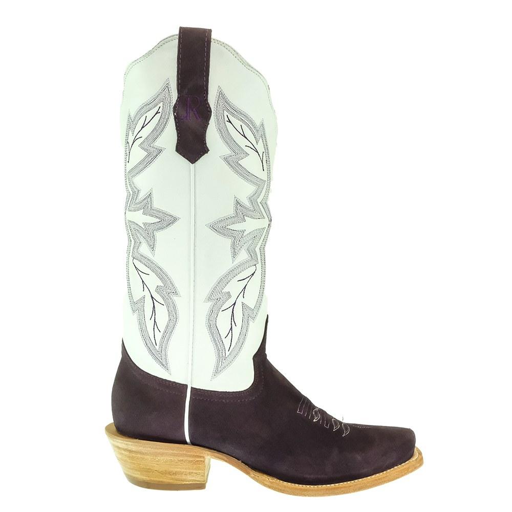 R Watson Footwear R. Watson Plum and White Rough Out Boot with Cutter Toe for Women
