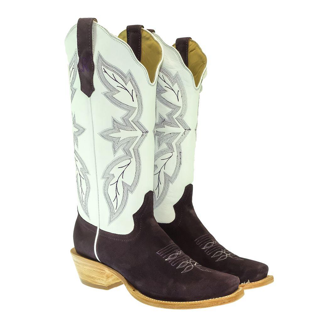 R Watson Footwear R. Watson Plum and White Rough Out Boot with Cutter Toe for Women
