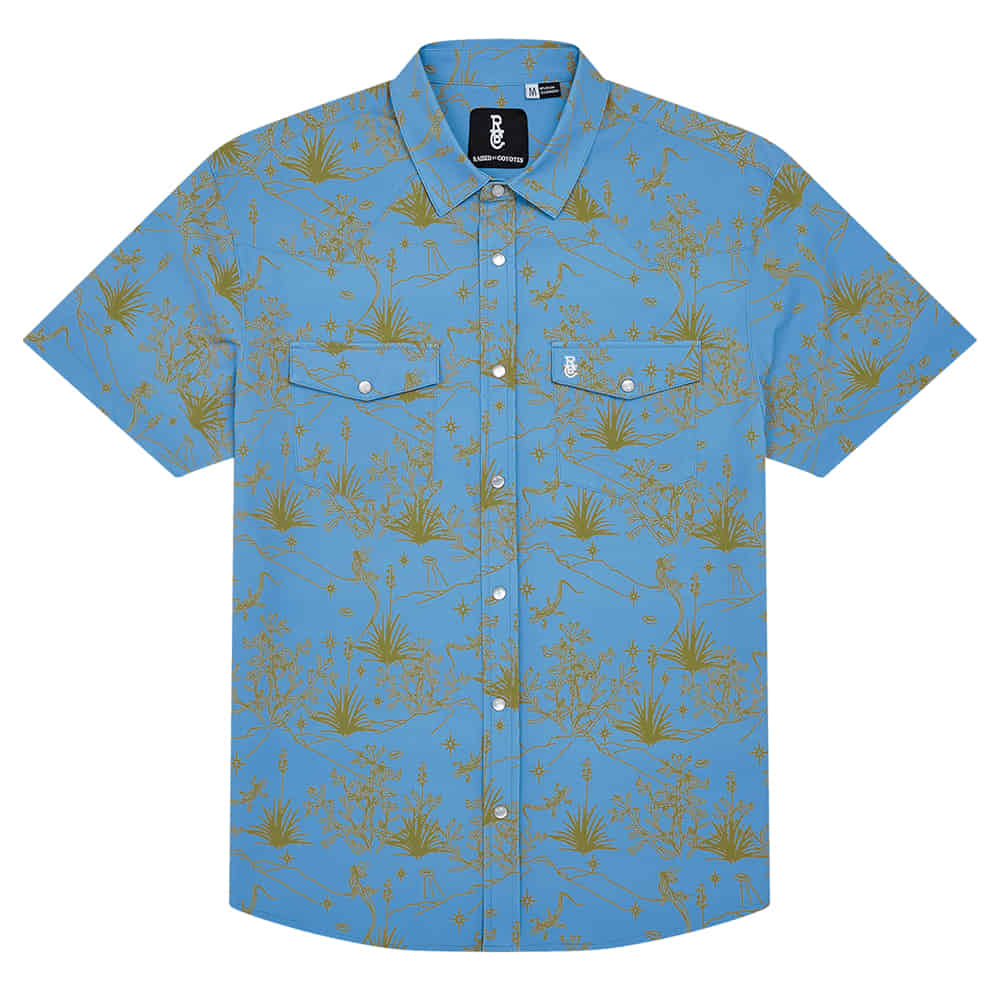 Raised By Coyotes Apparel Mens Marfa Lights Dusk Pearl Snap Short Sleeve