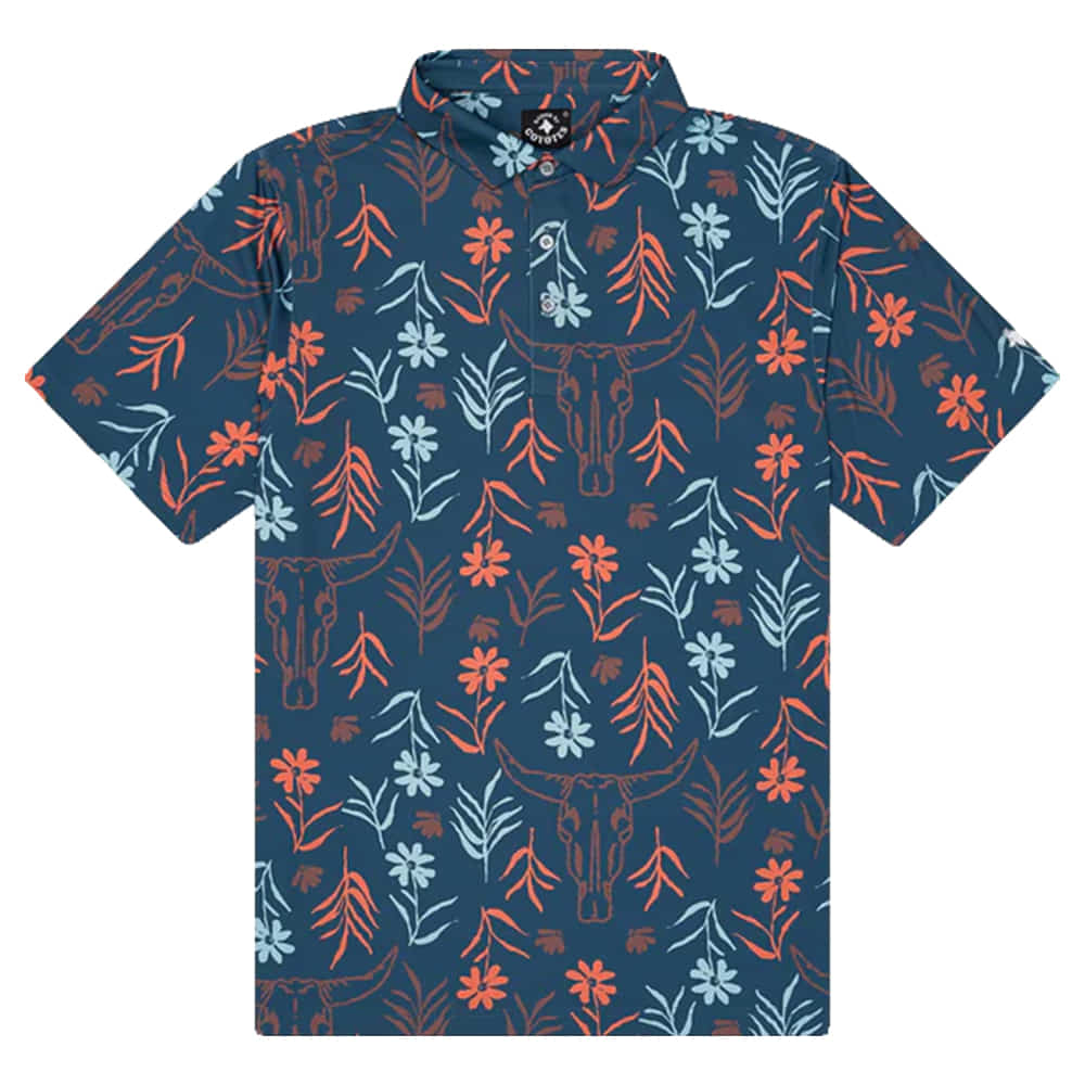 Raised By Coyotes Apparel Mens Skull/Daisies Polo