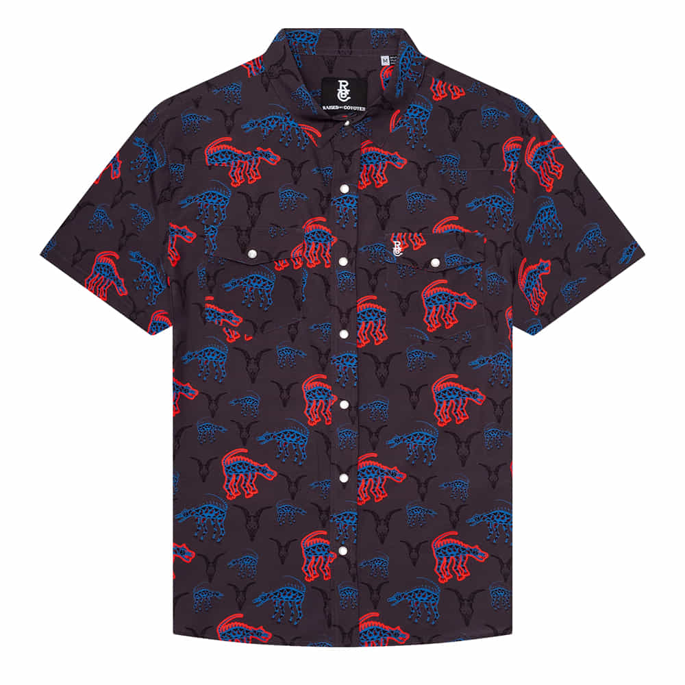 Raised By Coyotes Apparel Raised By Coyotes Men's Black Chupacabra Short Sleeve Pearl Snap Shirt