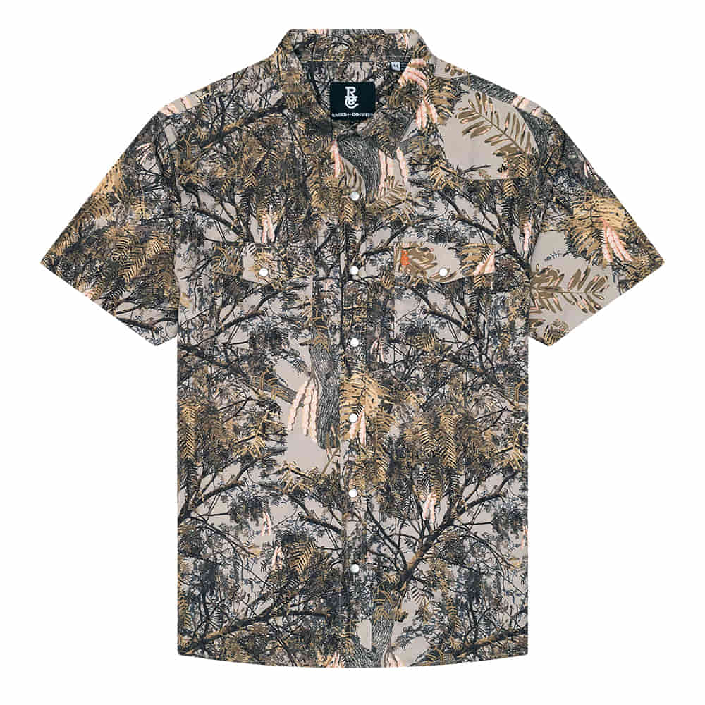 Raised By Coyotes Apparel Raised By Coyotes Men's Mesquite Camo Short Sleeve Pearl Snap Shirt