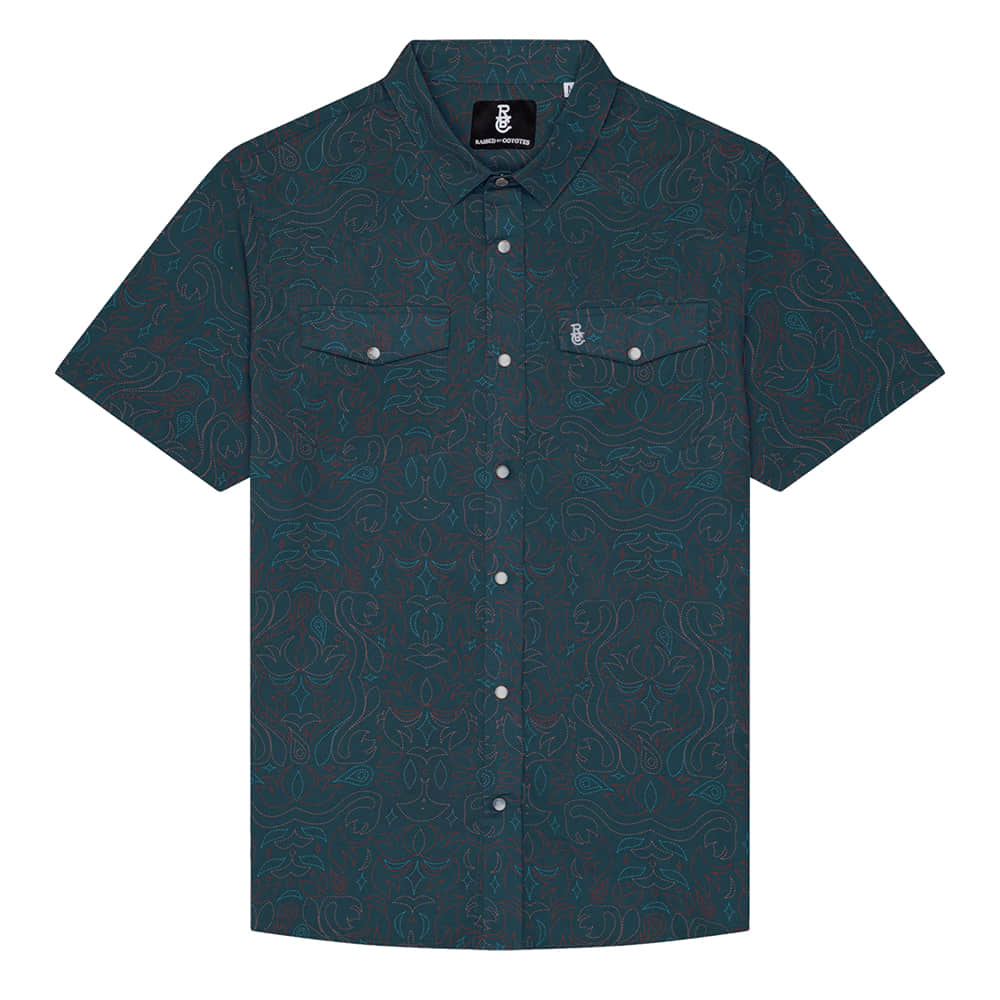 Raised By Coyotes Apparel Raised By Coyotes Men's Short Sleeve Pearl Snap Blue Cowboy Shirt