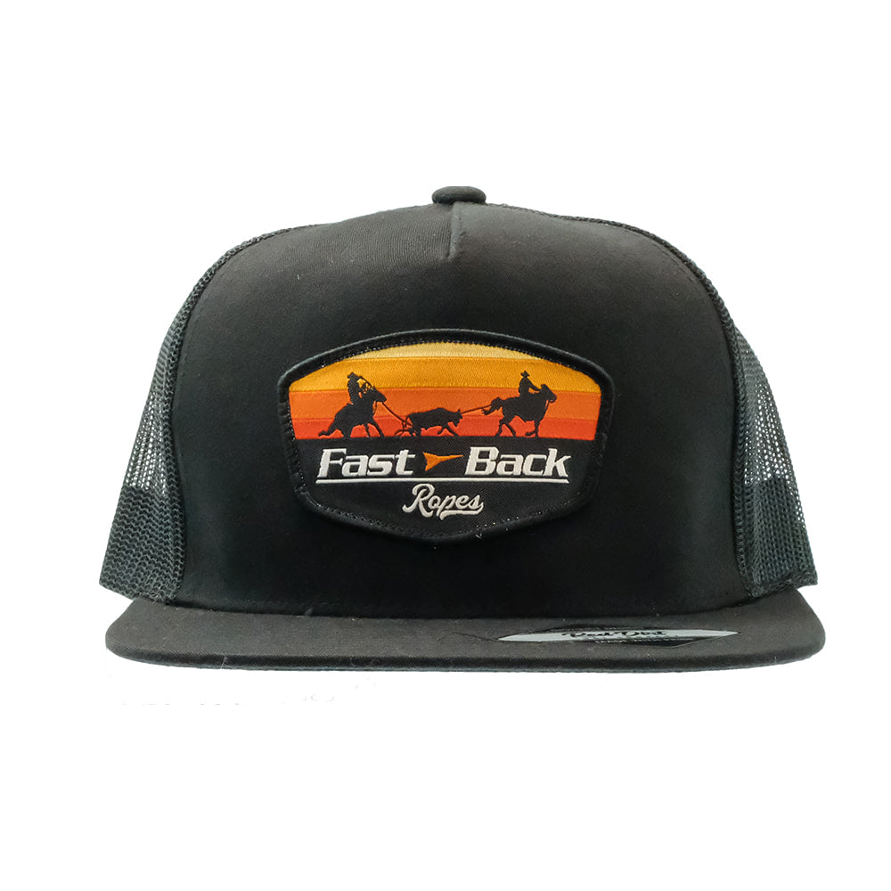 Red Dirt Hat Company Hats Fastback Ropes Black Cap With A Cowboy Patch