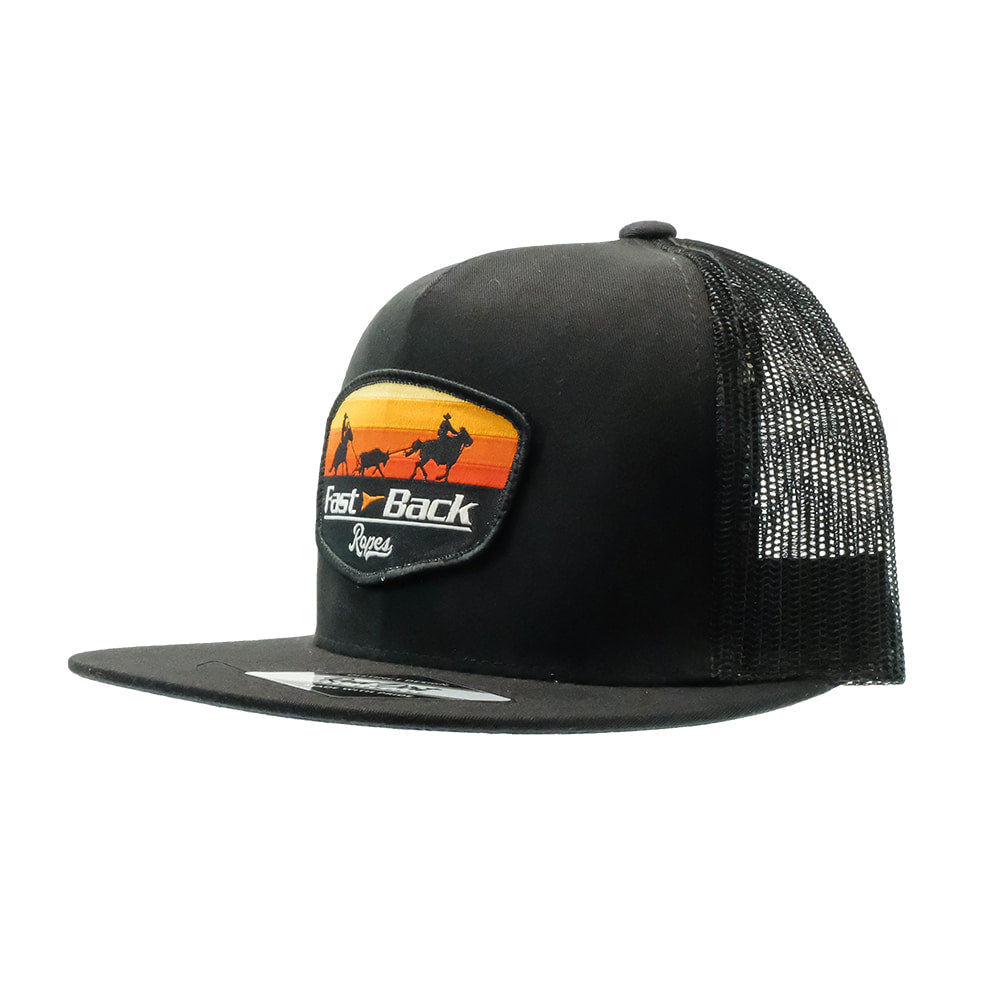 Red Dirt Hat Company Hats Fastback Ropes Black Cap With A Cowboy Patch