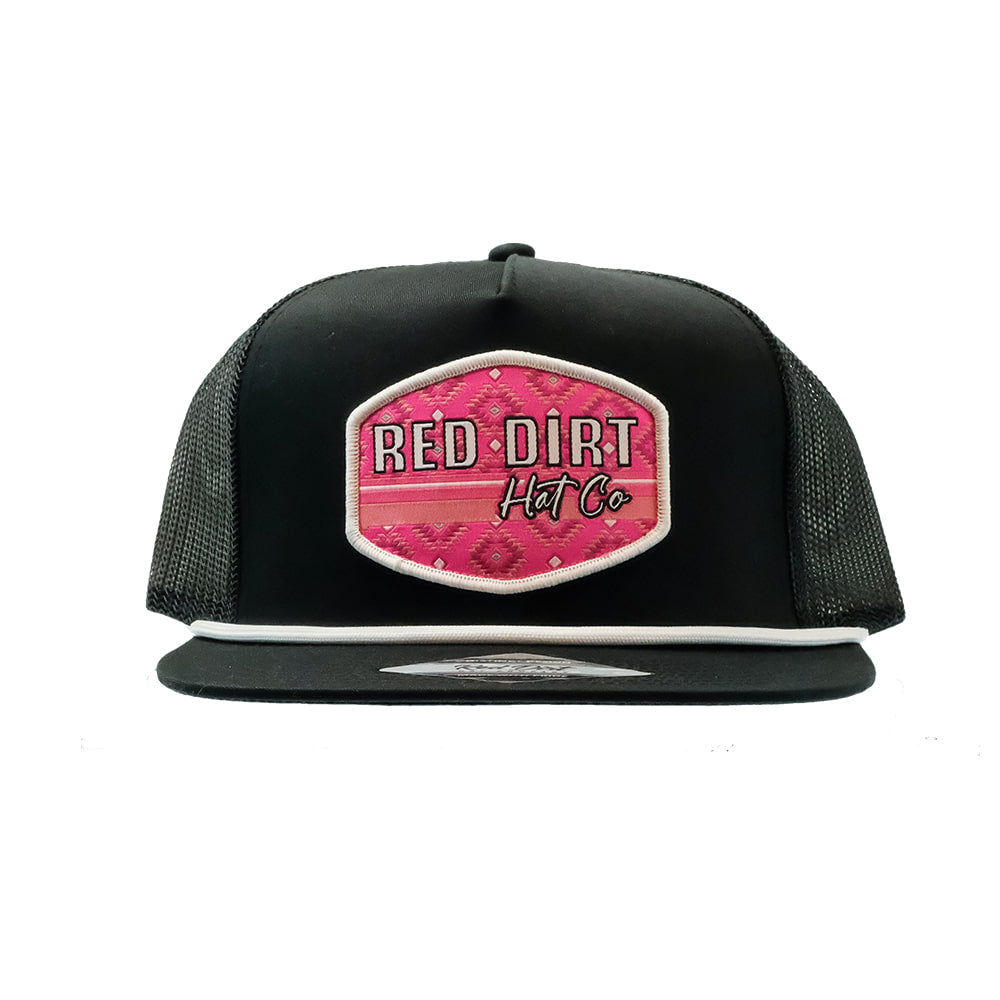 Red Dirt Hat Company Hats Red Dirt Hat Company Pretty In Pink Black with White Rope Cap