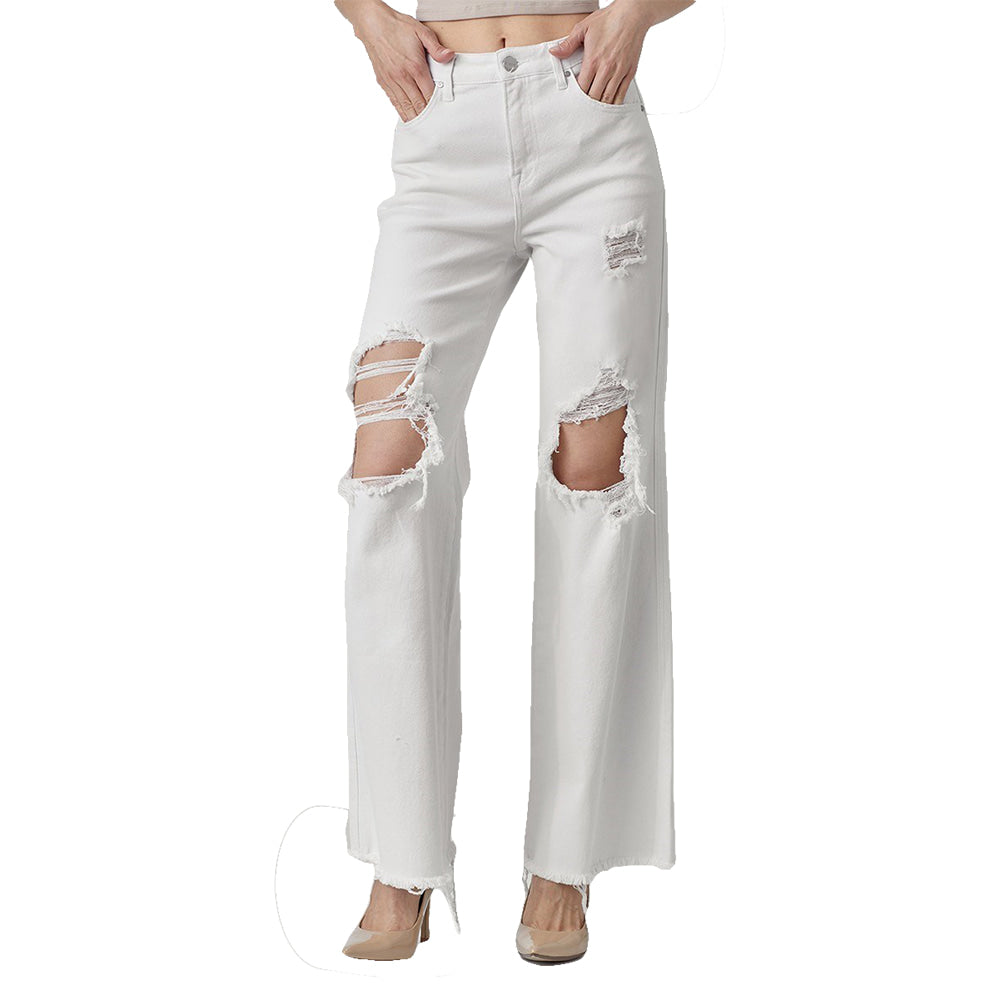 Risen Apparel Risen Women's White Destroyed Plus Size Jeans
