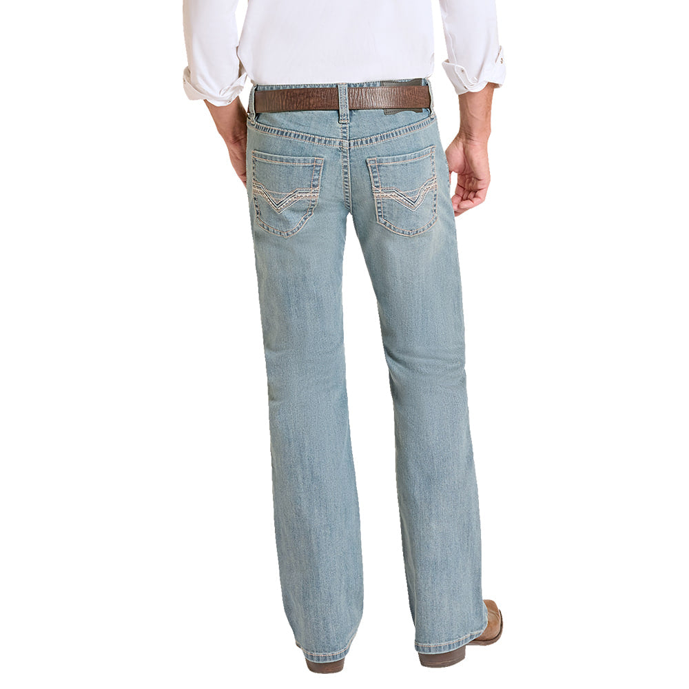 ROCK AND ROLL COWBOY 200 MENS PANTS AND JEANS MENS STEP STITCH EMBRODIERY PISTOL BOOTCUT IN LIGHT VINTAGE