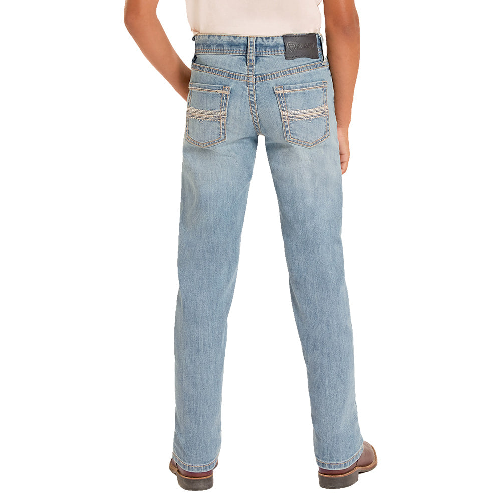 ROCK AND ROLL COWBOY 2000 BOYS PANTS AND JEANS BOYS ROPE STITCH EMBROIDERY REVOLVER JEAN IN LIGHT VINTAGE