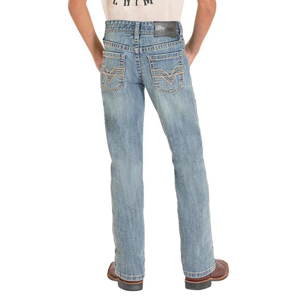 Rock and Roll Cowboy Apparel Rock and Roll Cowboy Boy's Ladder Stitch Embroidery Revolver Jeans In Light Vintage