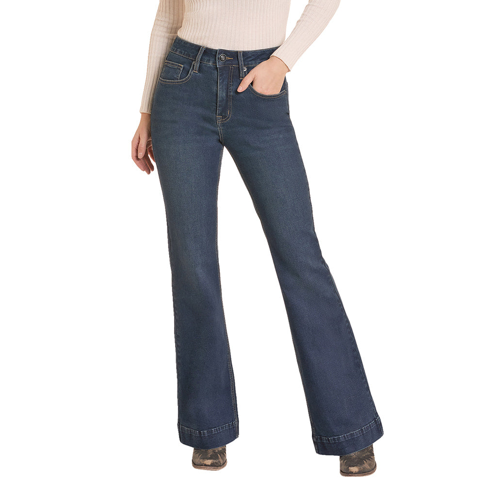 ROCK AND ROLL COWGIRL 200 WOMENS PANTS AND JEANS DARK WASH HIGH RISE TROUSER