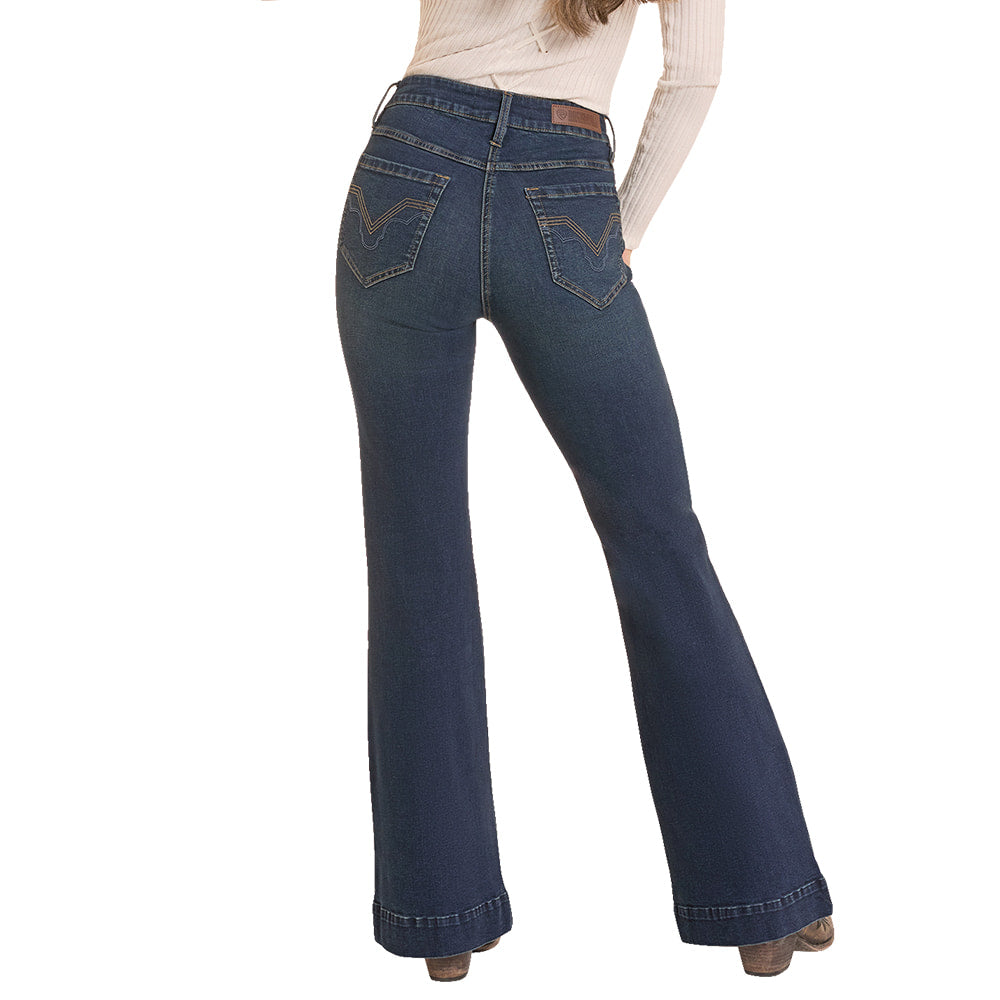 ROCK AND ROLL COWGIRL 200 WOMENS PANTS AND JEANS DARK WASH HIGH RISE TROUSER