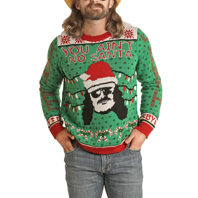 Rock & Roll Cowboy Apparel Rock And Roll Green Dale Brisby Ugly Christmas Men's Sweater