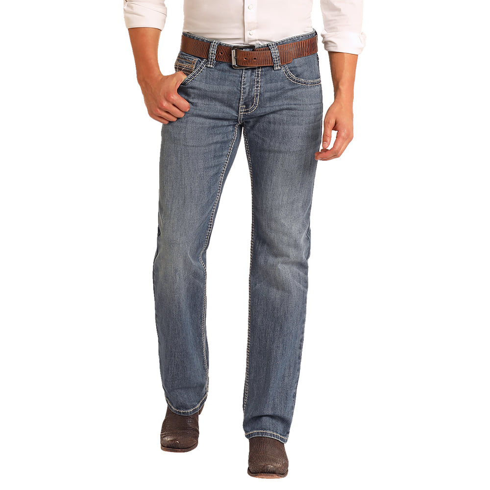 Rock & Roll Cowboy Apparel Rock And Roll Men's Medium Vintage Tan Leather EMB Pistol Straight Leg Jeans