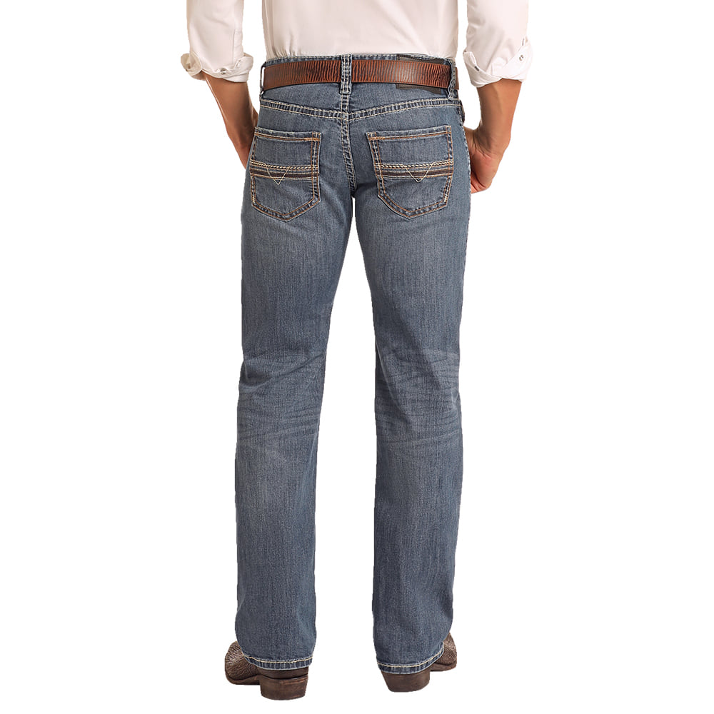 Rock & Roll Cowboy Apparel Rock And Roll Men's Medium Vintage Tan Leather EMB Pistol Straight Leg Jeans