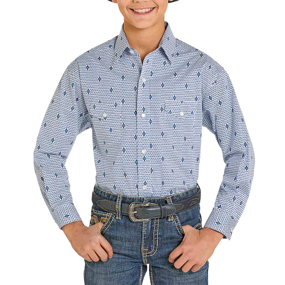 Rock & Roll Cowboy Apparel Rock & Roll Cowboy Boy's Blue Long Sleeve Snap Shirt