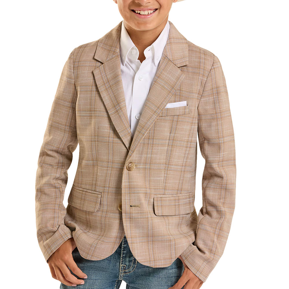 Rock & Roll Cowboy Apparel Rock & Roll Cowboy Boy's Tan Plaid Yarn Dye Blazer