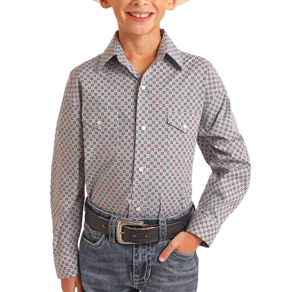 Rock & Roll Cowboy Apparel Rock & Roll Cowboy Boy's Turquoise Long Sleeve Snap Shirt