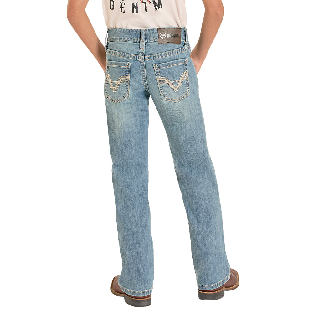 Rock & Roll Cowboy Apparel Rock & Roll Cowboy Boy's Two Toned Embroidery Medium Vintage Bootcut Jeans