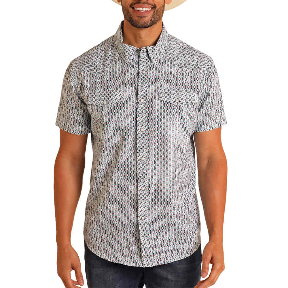Rock & Roll Cowboy Apparel Rock & Roll Cowboy Men's Aqua Snap Short Sleeve Shirt