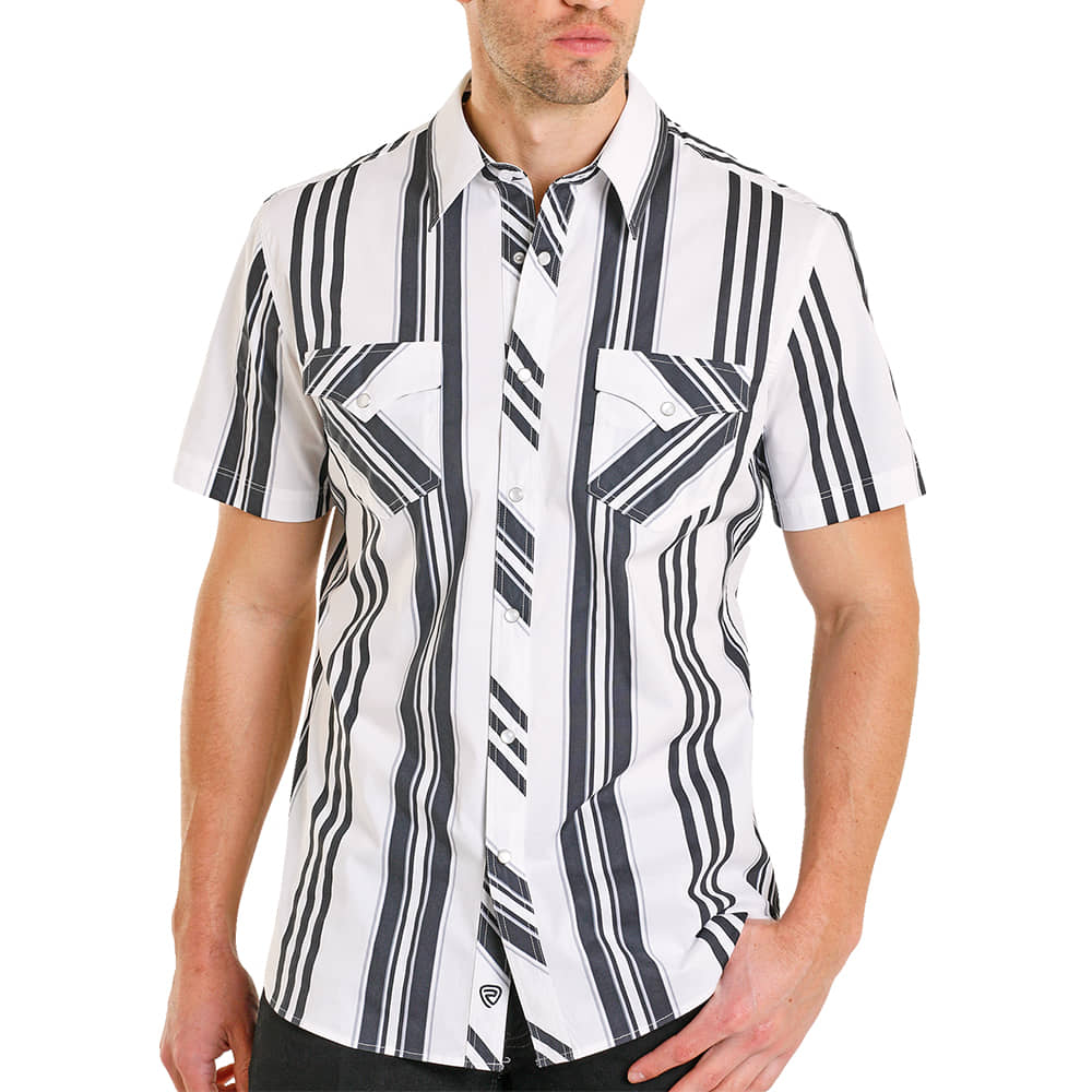 Rock & Roll Cowboy Apparel Rock & Roll Cowboy Men's Black Retro Short Sleeve Snap Shirt