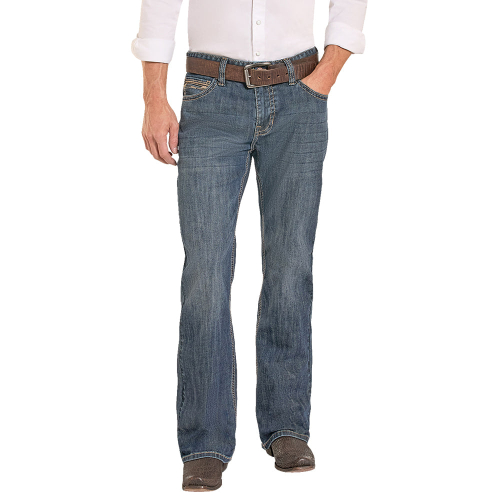 Rock & Roll Cowboy Apparel Rock & Roll Cowboy Men's Dark Wash Double Barrel Stitch Embroidery Bootcut Jeans