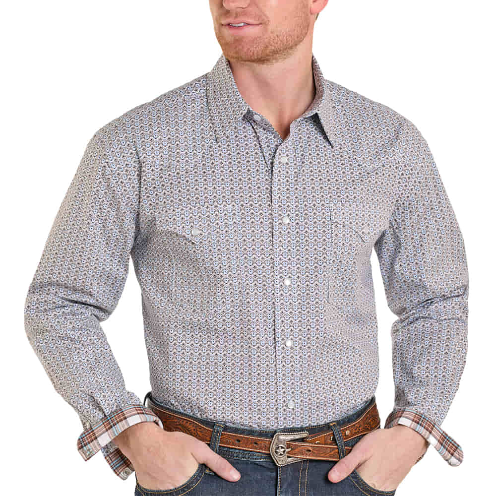 Rock & Roll Cowboy Apparel Rock & Roll Cowboy Men's Khaki Long Sleeve Snap Shirt