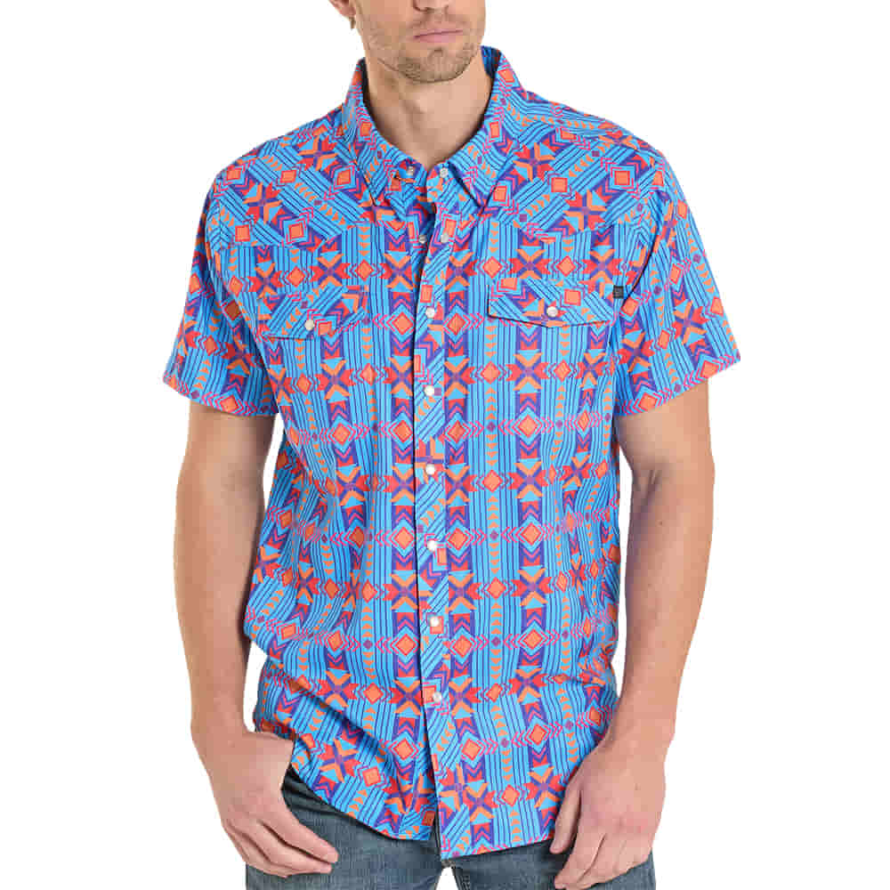 Rock & Roll Cowboy Apparel Rock & Roll Cowboy Men's Sapphire TEK Western Aztec Short Sleeve Shirt