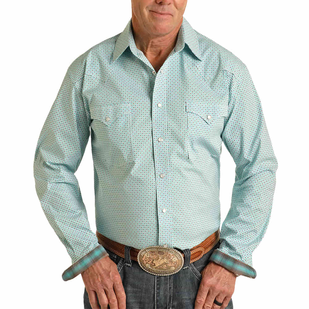 Rock & Roll Cowboy Apparel Rock & Roll Cowboy Men's Turquoise Long Sleeve Snap Shirt