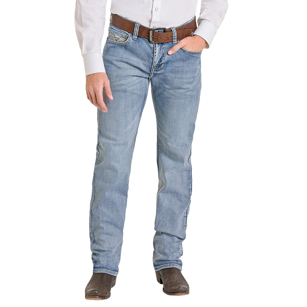 Rock & Roll Cowboy Apparel Rock & Roll Cowboy Rope Stitch Embroidered Pistol Stackable Boot Cut Men's Jeans