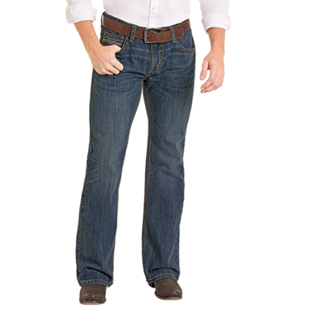 Rock & Roll Cowboy Apparel Rock & Roll Cowboy Step Stitch Embroidered Pistol Boot Cut Dark Vintage Wash Men's Jeans