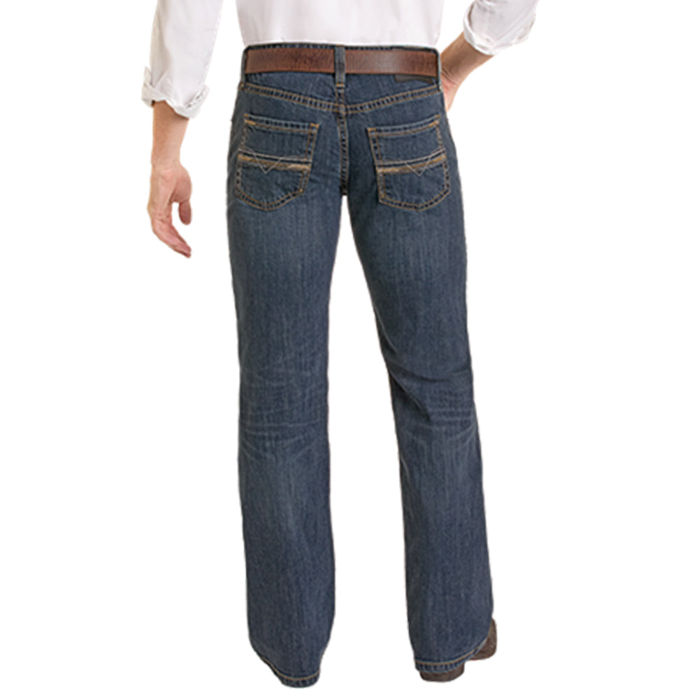 Rock & Roll Cowboy Apparel Rock & Roll Cowboy Step Stitch Embroidered Pistol Boot Cut Dark Vintage Wash Men's Jeans