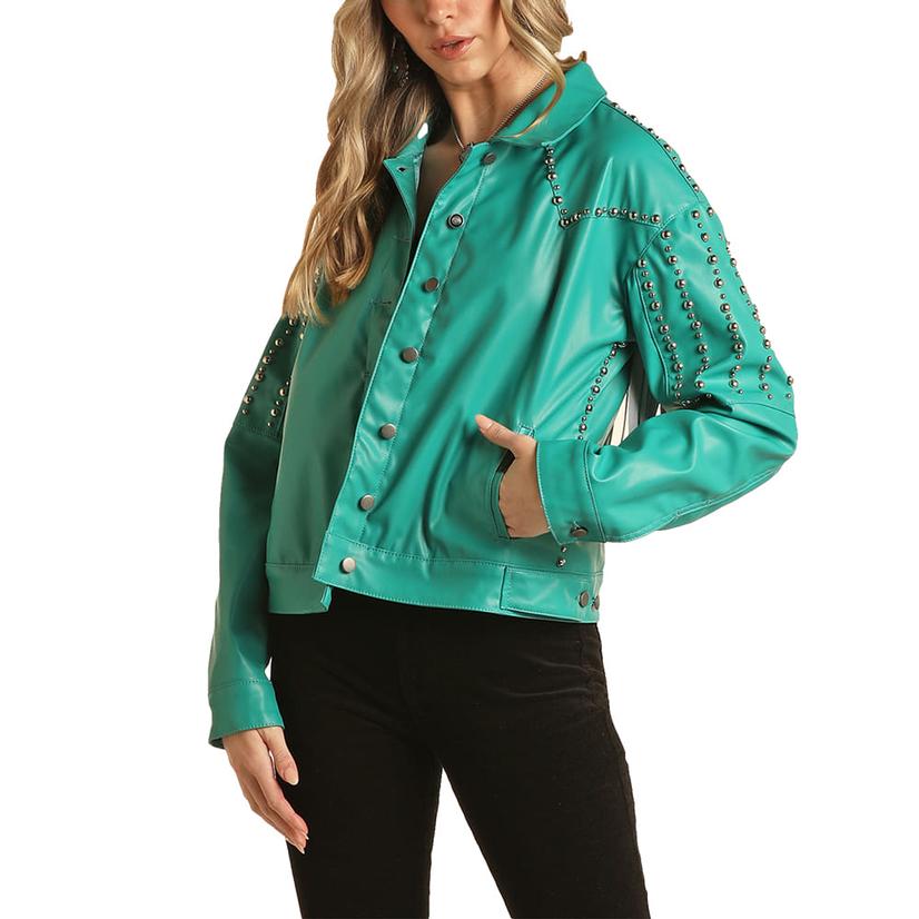 Rock & Roll Cowgirl Apparel Rock and Roll Cowgirl Turquoise Studded Women's Leather Jacket