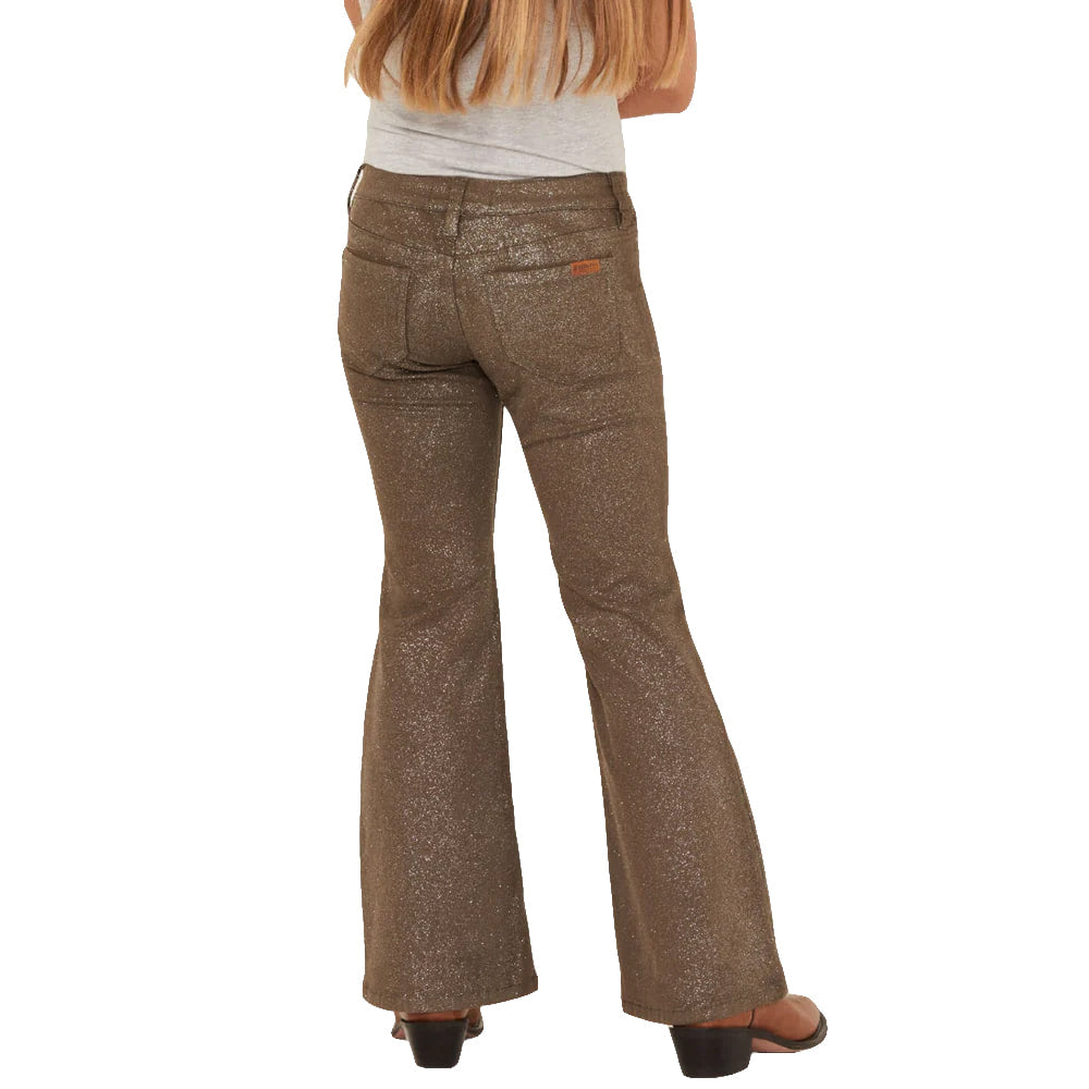 Rock & Roll Cowgirl Apparel Rock And Roll Girl's Olive Glitter Flare Jeans