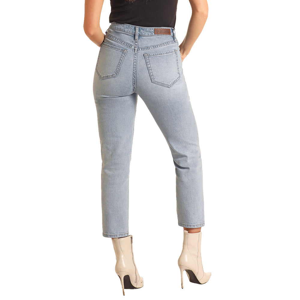 Rock & Roll Cowgirl Apparel Rock & Roll Cowboy Women's Straight Cropped Jean In Light Wash