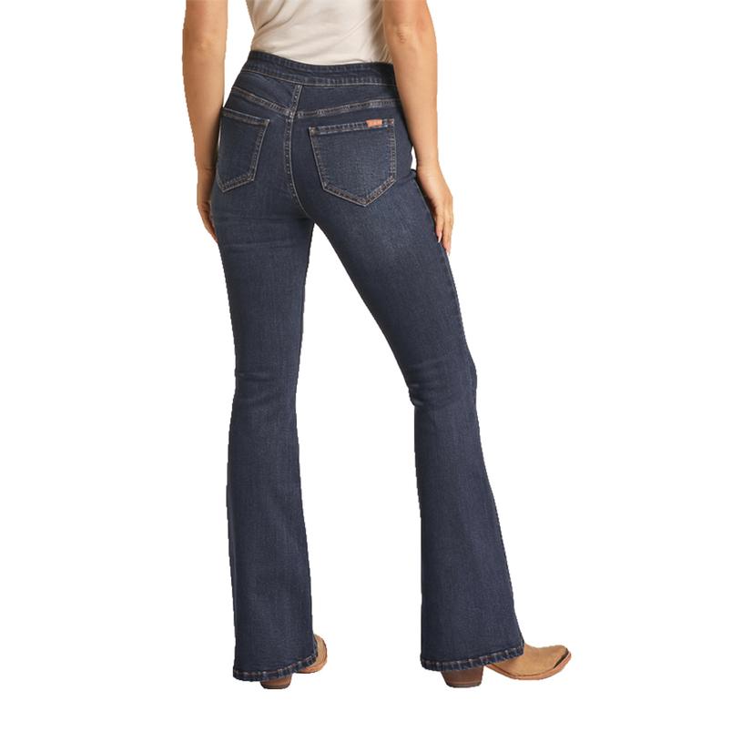 Rock & Roll Cowgirl Apparel Rock & Roll Cowgirl Button Bargain Flare Extra Stretch Dark Wash Women's Jeans
