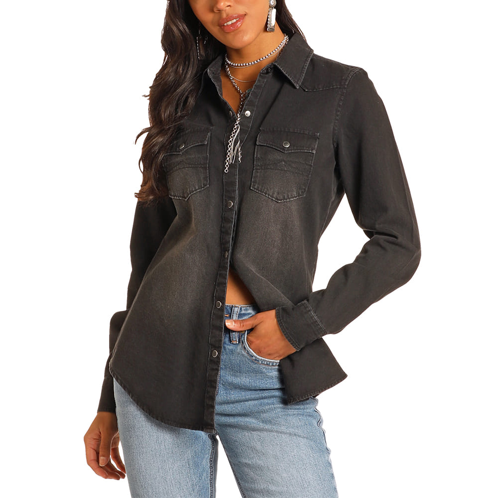 Rock & Roll Cowgirl Apparel Rock & Roll Cowgirl Women's Black Denim Long Sleeve Shirt