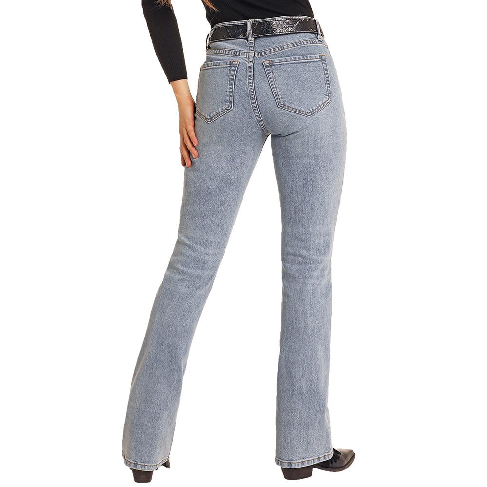 Rock & Roll Cowgirl Apparel Rock & Roll Diamond Stud High Rise Bootcut Women's Jeans In Light Wash