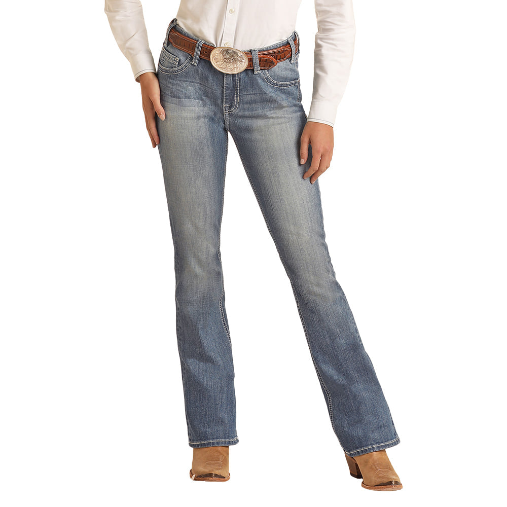 Rock & Roll Cowgirl Apparel Rock & Roll Rope Stitch Emb Meduim Wash Riding Women's Jean