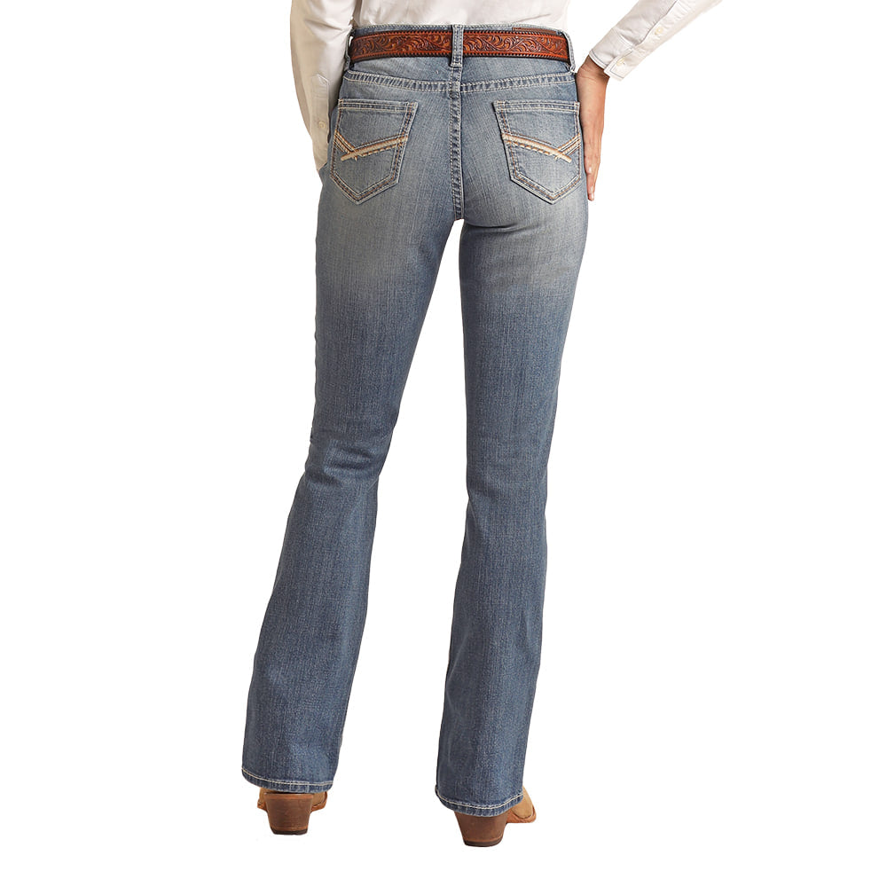 Rock & Roll Cowgirl Apparel Rock & Roll Rope Stitch Emb Meduim Wash Riding Women's Jean