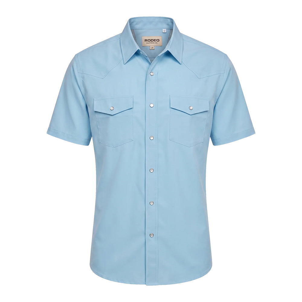 Rodeo Clothing Apparel Mens Sun Protection Short Sleeve Western Shirt Light Blue