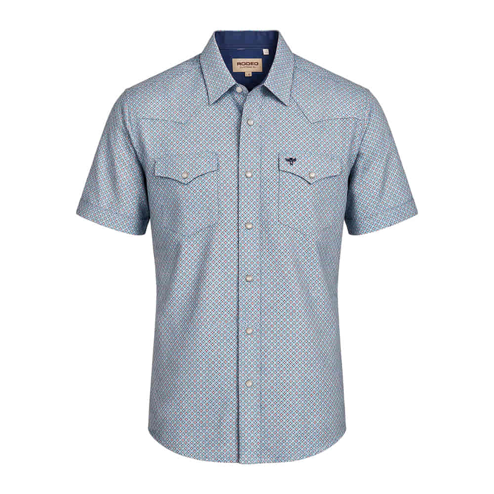 Rodeo Clothing Apparel Mens Western Short Sleeve Pearl Snap Aztec Print Shirt