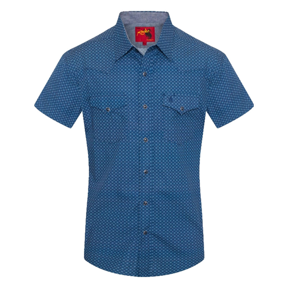 Rodeo Clothing Apparel Rodeo Clothing Men's Blue Short Sleeve Pearl Snap Shirt