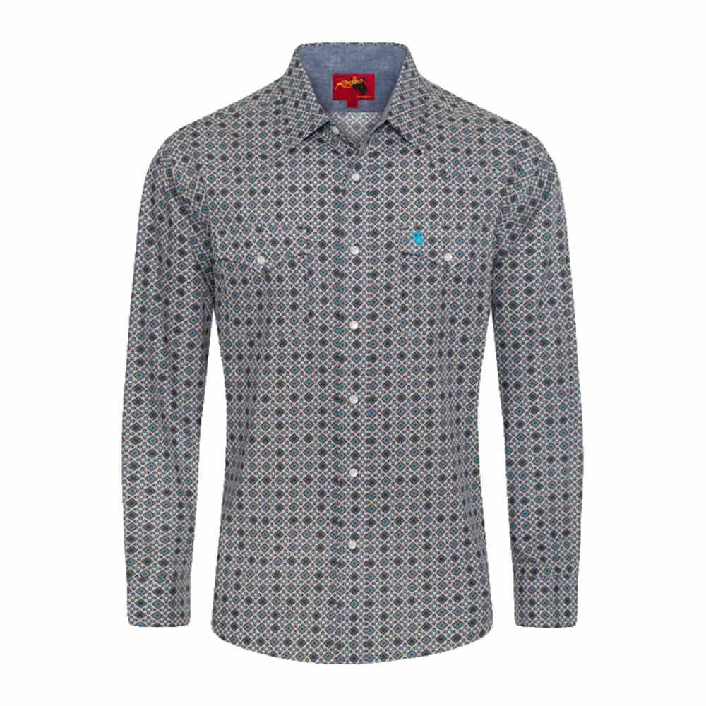 Rodeo Clothing Apparel Rodeo Clothing Men's Grey Western Long Sleeve Pearl Snap Shirt
